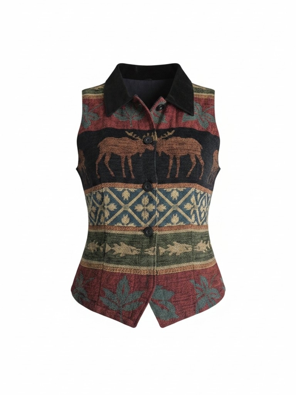 Coldwater Creek Red and Black Southwestern Knit Jacket